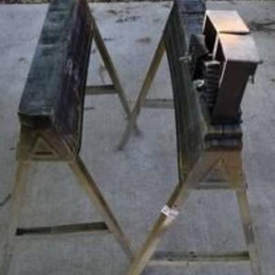 2 folding saw horses and frame and parts for a third