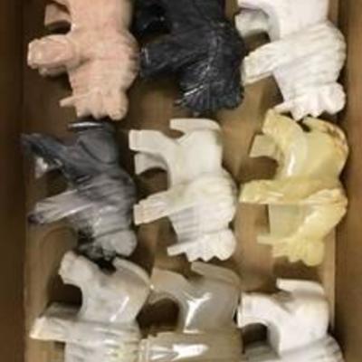 9 carved onyx buffalo figurines