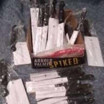 Large Lot of Kitchen Cutlery and Sharpener