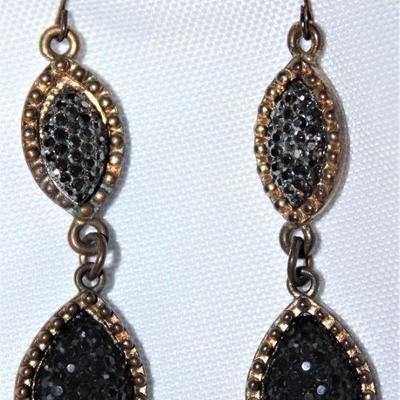 Black Crystal & Marquise Dangle Pierced Earrings