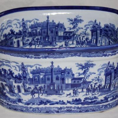 Victorian Ware Iron Stone Blue and White Transfer Ware Flow Blue Style Tub (8" H x 16"L x 12" W)