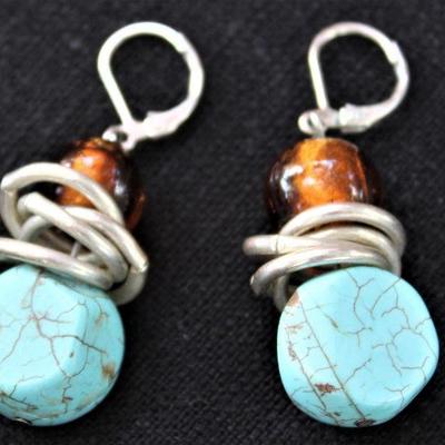 Sterling Turquoise and Amber Pierced Earrings