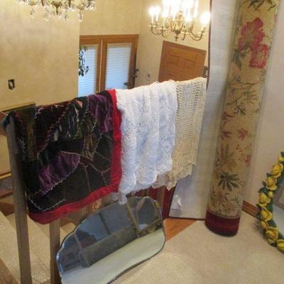 Crazy quilt with typical failure of the silk fabric.