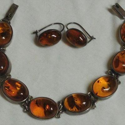 Sterling Amber Bracelet and Earrings