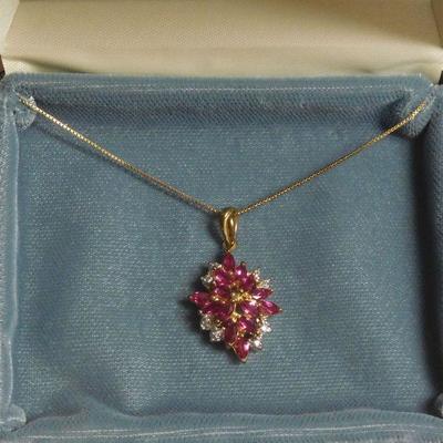 Lab Rubies and Diamond Accent Necklace