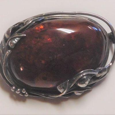 Sterling Amber Brooch