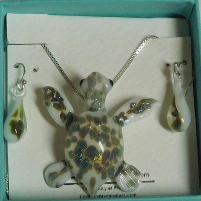 Sterling Turtle Necklace and Earrings