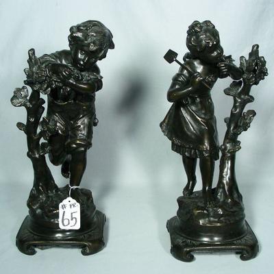 Pair spelter sculptures "Boy & Girl"