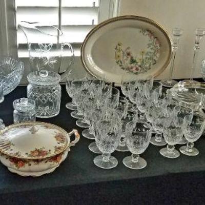 Waterford Colleen Glasses, Waterford butterdish, Waterford bowl, Waterford Candy Jar, and Waterford Honey jar