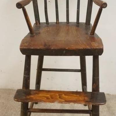 1007	ANTIQUE PLANK BOTTOM PAINT DECORATED CHILDS HIGH CHAIR
