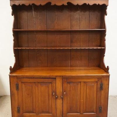 1013	PEWTER CABINET W/UNUSUAL SCROLLED SIDES & 2 PANELED LOWER DOORS, 73 3/4 IN HIGH X 58 IN WIDE X 19 1/2 IN DEEP
