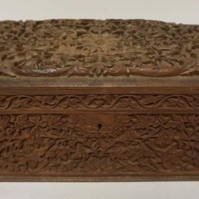 1016	ORNATELY CARVED WOODEN BOX, 15 IN WIDE X 7 1/2 IN DEEP X 7 IN HIGH
