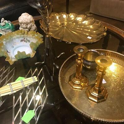 Large Brass Serving Trays, Antique Fluted Frosted Bowl 