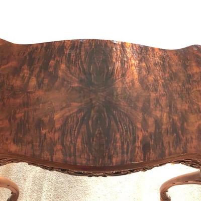 GREAT BURLWOOD TABLE WITH CUSTOM MARBLE TOP AND GLASS 