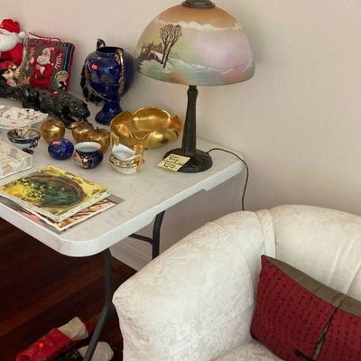 Antique reverse painted lamp