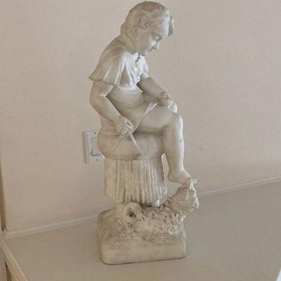 Carved marble boy and his best friend. Not small, More than 2' tall
