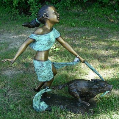 Bronze sculpture "Girl with dog"