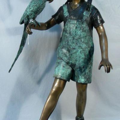 Bronze sculpture "girl holding parrot"