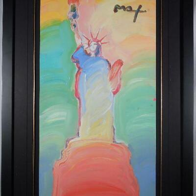 Peter max mixed media with paint " Standing Liberty"