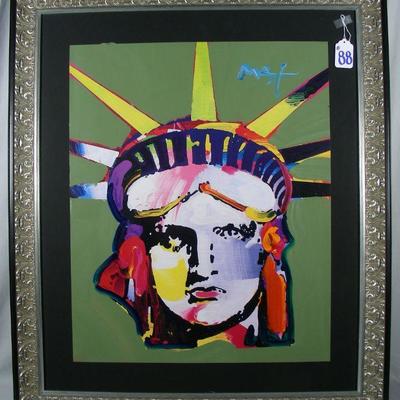 Hand signed Peter Max mixed media with paint "Liberty"