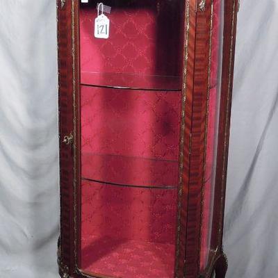 Vintage bow front wood & glass curio