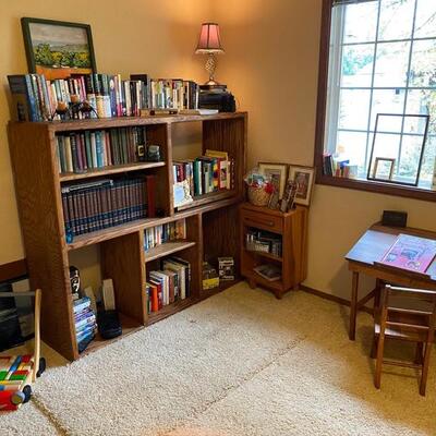 Books, Shelf, Vintage School Desk 