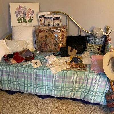 Brass Bed, Linens, Pillows 