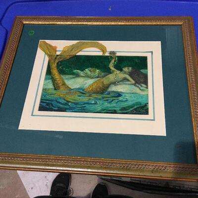 https://www.ebay.com/itm/124368509158	LAR0050 Barbara Yochum Framed art, blue trim with a blue green mermaid and lily pads  93 Pickup...