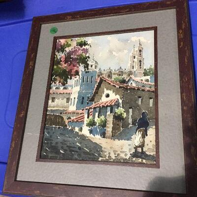 https://www.ebay.com/itm/114448984658	LAR0056 Navarro - Village Scene Watercolor Framed Pickup Only ( 15" L X 16.5" H) Woman...