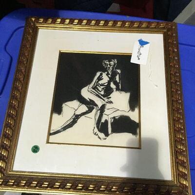 https://www.ebay.com/itm/124368518402	LAR0057 Nude with Pin and Ink Framed Art Pickup Only ( 18" L X 19.5" H) Black and White...
