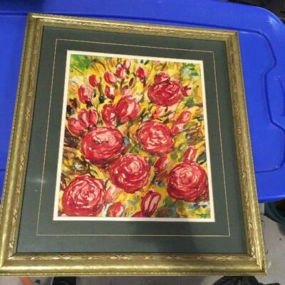 https://www.ebay.com/itm/124368340627	LAR0043 Watercolor Red Flowers with Mainly Yellow Background Framed Pickup Only ( 19.25" L X...