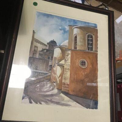 https://www.ebay.com/itm/124368336157	LAR0039 Water Color villa Circled By Buildings Framed Pickup Only ( 18.75" L X 22.75" H)...