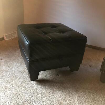 leather Ottoman with linen slipcover
