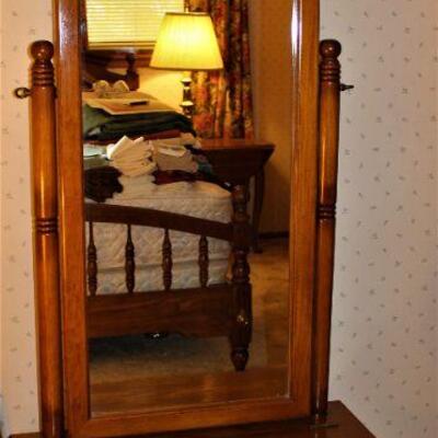 Wood accent chest with tall mirror.