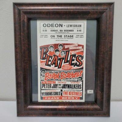1040	

Framed The Beatles Concert Handbill from the Lewisham Odeon on 8th December 1963
Measures approx 13.5" x 11.5"