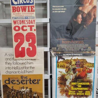 1156	

Vintage Circus Ad Poster and 3 Vintage Movie Posters
Movies Include The Scalphunters, The Deserter, And Fresh Horses