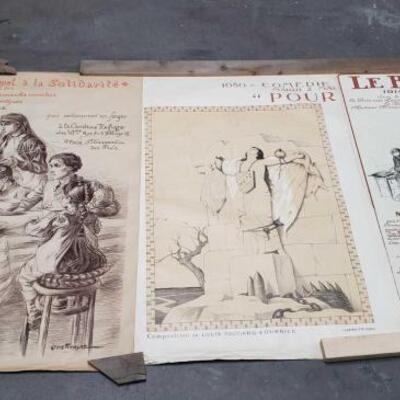 1508	

3 French World War 1 Linen Backed Posters, WW1
Ranging In Size From: 39" x 47" - 46" x 31"