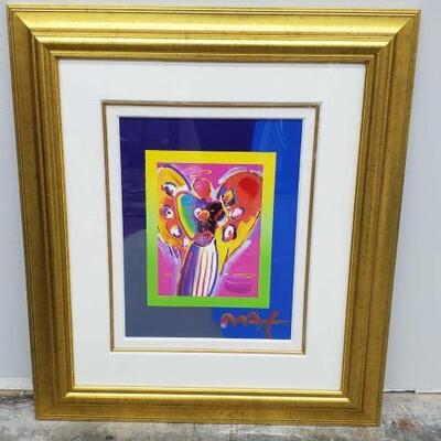 421	
Peter Max Angel with Heart
Mixed Media with acrylic painting and color lithography on paper.
Signed in acrylic.
Measures...