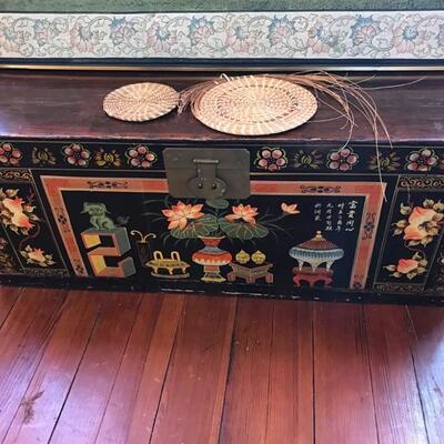 Painted Chinese trunk $129 "as is" crack along back of top
