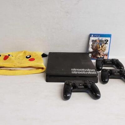 7162 â€¢ Play Station 4, 3 Controllers, Dragonball Xenoverse 2, And Pokemon Hat