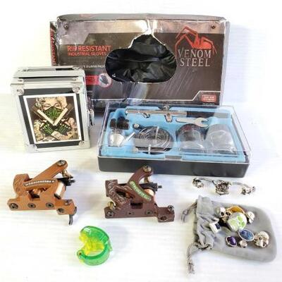 #1248 â€¢ Rip Resistant Gloves, Dragonhawk Tattoo Gun Parts, Airbrush Kit, And More