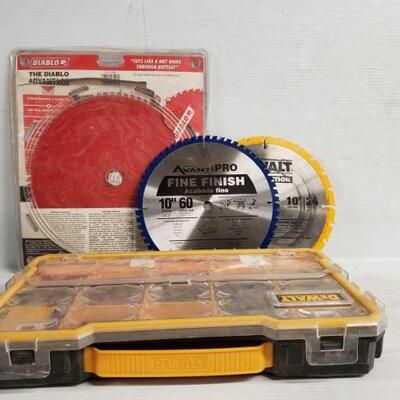 #7150 â€¢ Saw Blades, Dewalt Case, And Batteries