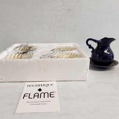 #7184 â€¢ Technique Flame Stovetop Cookware, Pitcher, And Plate