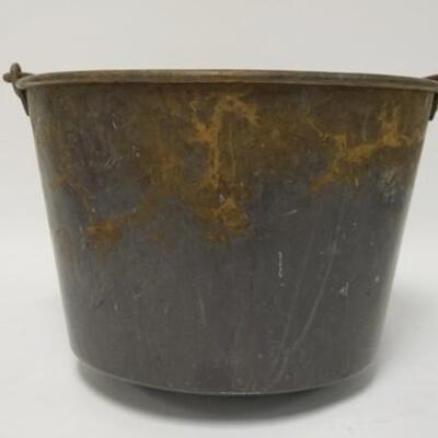 1068	BRASS JELLY BUCKET W/WROUGHT IRON HANDLE, 14 1/2 DIAMETER, 11 IN HIGH
