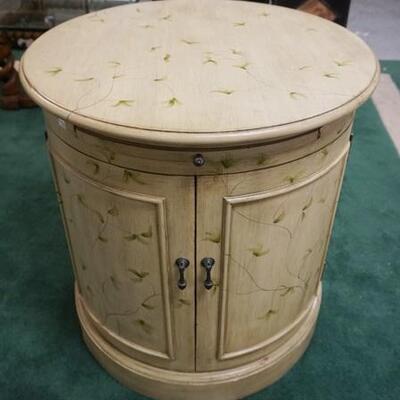 1022	ROUND PAINT DECORATED 2 DOOR LAMP TABLE W/PULL OUT SURFACE, 26 IN X 28 IN HIGH

