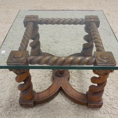 1020	GLASS TOP TABLE W/BARLEY TWIST BASE, 24 IN SQUARE X 16 IN HIGH
