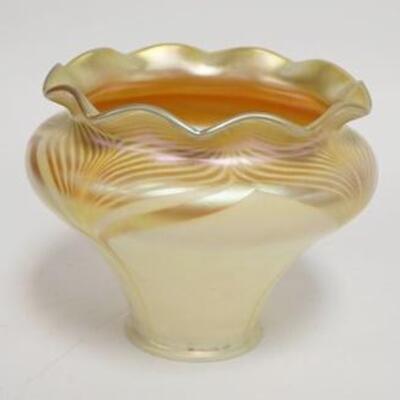 1080	PERIOD ART NOUVEAU FEATHERED SHADE WHITE OVER GOLD LUSTER W/ GOLD LUSTER FEATHERING 2 1/4 IN FITTER 4 1/2 IN H 	100	200	50	PLEASE...
