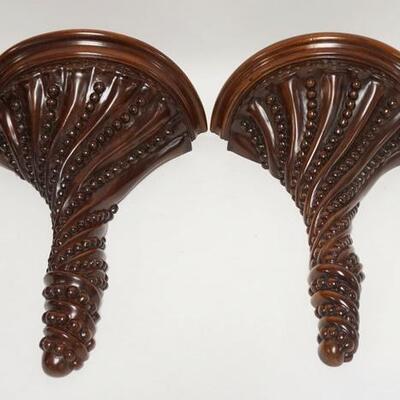 1076	PAIR OF MAITLAND-SMITH HANGING WOODEN SHELVES, 14 1/4 IN WIDE X 17 1/4 IN HIGH X 7 IN DEEP, ONE BEAD BROKEN OFF OF ONE, BOTTOM RIGHT...