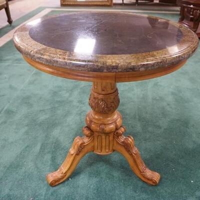 1018	ROUND 2 TONE MARBLE TOP LAMP TABLE, 24 IN X 26 IN
