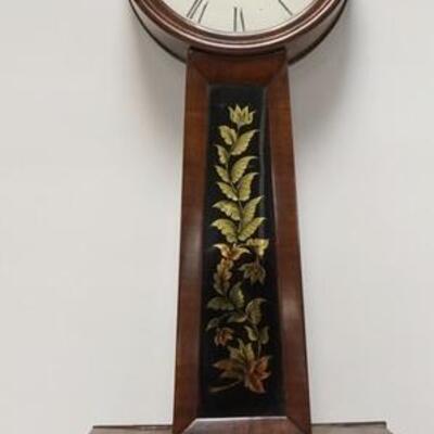 1073	ANTIQUE BANJO CLOCK CASE ONLY, BRASS EAGLE FINIAL, REVERSE PAINTED DOORS, 31 1/2 IN HIGH X 10 1/8 IN WIDE	70	150	25	PLEASE PAY...